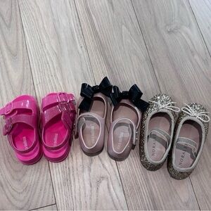 Trio of toddler girls shoes by mini melissa and NORA LEE